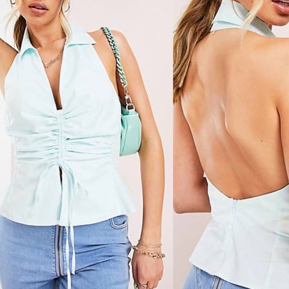 ASOS • Luxe Mint Green Y2K Sleeveless Open Back Ruched Front Tank Top
